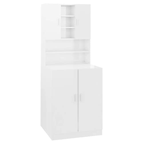 vidaXL Armario de Lavadora Cuarto de Baño Aseo Inodoro Secadora Estantería Estante Muebles Mobiliario Colada Almacenaje Robusto Blanco con Brillo