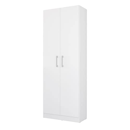 Buyqualia Armario hogar escobero Multiusos Dos Puertas en Color Blanco (Alto 170 cm/Ancho 61 cm/Fondo 32 cm)