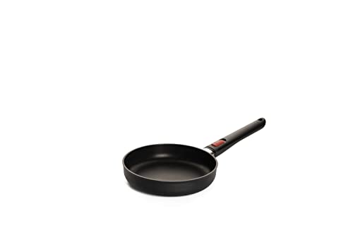 Woll Eco Lite - Sartén plana inductiva, diámetro de 20 cm, 5 cm de alto, con mango extraíble, apta para todo tipo de cocinas, 100% aluminio reciclado, apta para horno, color negro