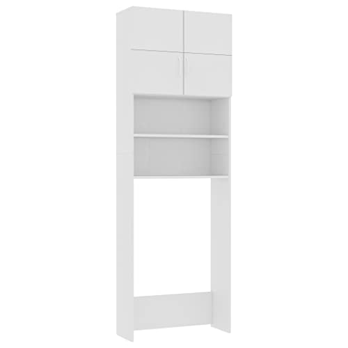 vidaXL Mueble Lavadora Secadora Torre Armario Alto Almacenamiento Lavandería Auxiliar Electrodomésticos 2 Puertas 4 Estantes Contrachapada Blanco