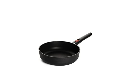 Woll Eco Lite - Sartén alta (inductiva, diámetro de 24 cm, 7 cm de alto, con mango extraíble, apta para todo tipo de cocinas, aluminio 100% reciclado), color negro