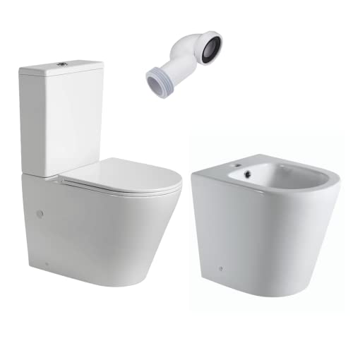 Pack Inodoro Completo Redondo de Fondo Reducido con Cisterna y Tapa Extrafina con Caída Amortiguada + Bidet a Suelo de Baño Redondo