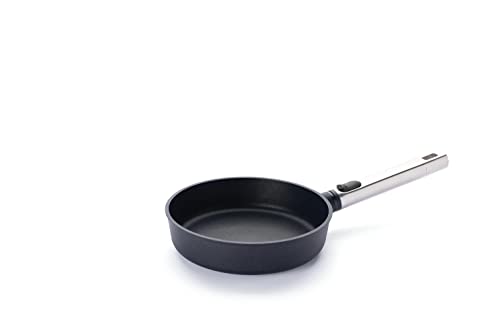 Woll Diamond Logic XR Pro - Sartén plana inductiva, diámetro de 20 cm, 5 cm de alto, con mango de acero inoxidable desmontable, apta para todo tipo de fuegos, aluminio, apto para horno, color negro