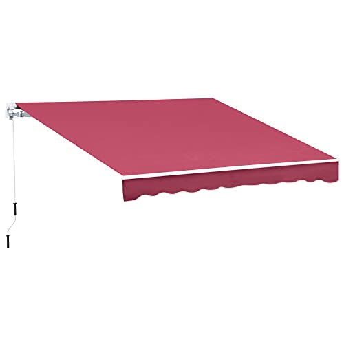 Outsunny Toldo Manual 395x245 cm Toldo para Patio Balcón Terraza y Jardín con Brazo articulado de Aluminio y Tela de Poliéster de 280g/m2 (Rojo)