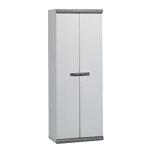 Gardiun Armario Alto de Jardín de Resina Resistencia para Exterior e Interior Coimbra 2 62,5x39x169 cm Gris 2 Puertas 3 Baldas