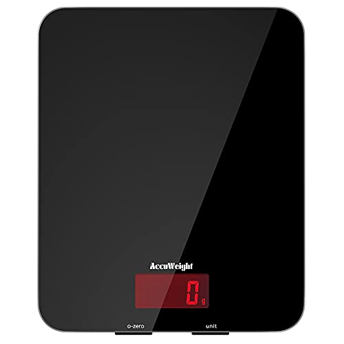 ACCUWEIGHT 201 Bascula Cocina 5 kg / 11 lbs Báscula multifuncional para alimentos, con superficie de vidrio templado y pantalla LCD, puede mostrar el peso de los alimentos,5 kg, 11 lb