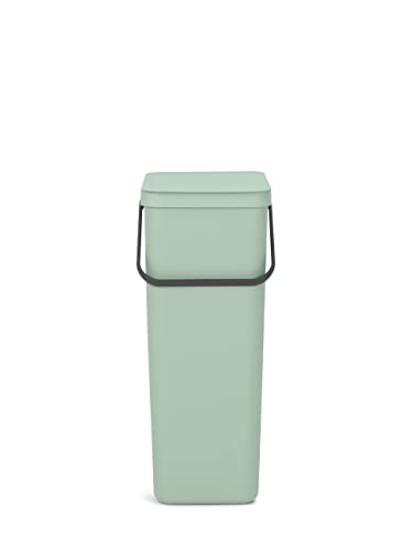 Brabantia - Cubo de Basura Sort & Go 40L - Papelera Grande de Reciclaje para la Cocina - Tapa en Posición Abierta - Asa de Transporte - se Ajusta a la Pared - Jade Green - 27 x 35 x 62 cm