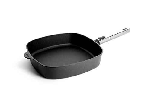 Woll Diamond Logic XR Pro - Sartén cuadrada (28 x 28 cm, 6,5 cm de alto, con mango de acero inoxidable, apta para todo tipo de fuegos, aluminio, apta para horno, color negro