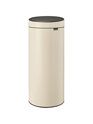 Brabantia - Touch Bin 30L - Papelera Grande Cocina - Apertura de Tacto Suave - Antideslizante - Fácil Reciclaje - Cubo Interior Extraí­ble - Bolsas de Basura Incluidas - Soft Beige - 30 x 32 x 72 cm