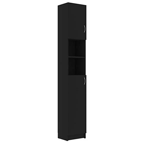 vidaXL Armario de Lavadora Cuarto de Baño Alto Estante para Lavadero Estantería Mueble Almacenamiento Almacenaje Toallas Madera Contrachapada Negro