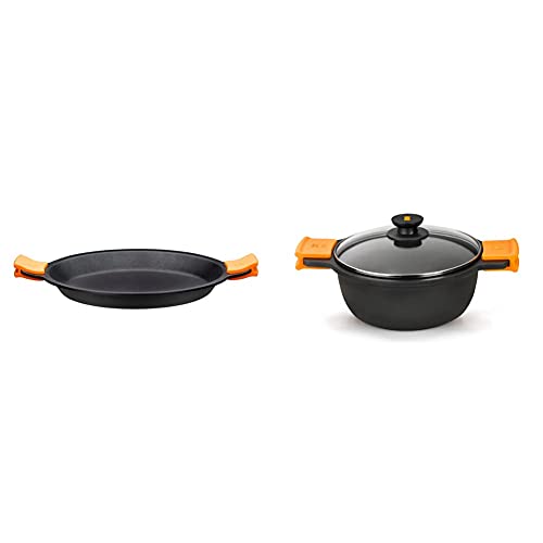 BRA Paellera, Negro, 36 cm Efficient Cacerola alta con tapa de cristal y asas de silicona extraíbles, diámetro 24 cm,apta para inducción.