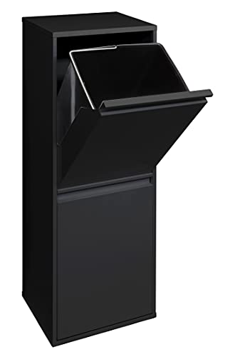 Arregui Basic CR206-B Cubo de basura y reciclaje de acero de 2 cubos, mueble de reciclaje, 2 x 17L (34L), negro