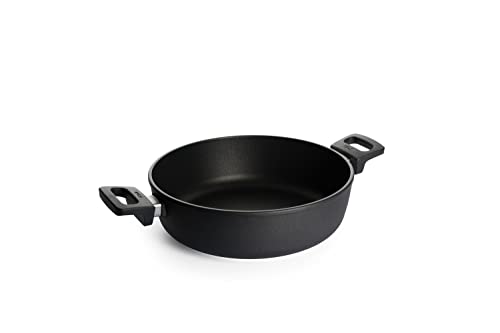 Woll Titanio Nowo-Cacerola de Hierro Fundido (inducción, 28 cm de diámetro, 8 cm de Alto, 4,5 L, con 2 Asas Laterales, Tipo de Fuegos, Apta para Horno, Color Negro), Aluminio