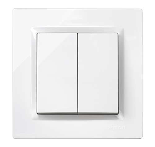 SIMON - Interruptor Conmutador Doble, Serie Simon 10, 230V, Interruptor de Pared Interior, Fácil de Instalar, Incluye Marco, Tapa y Mecanismo, Color Blanco