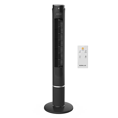 Newlux - Ventilador de Torre sin Aspas W130 (45W) con Altura 103,5cm, 3 Vel, 3 Modos, Oscilación de 70º, Temporizador 12h y Diseño Compacto. Ventilador de Pie con Mando a Distancia (Negro)