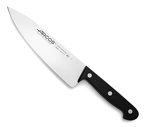 Arcos Cuchillo Chef 7,5 pulgadas Acero Inoxidable, Cuchillo cocina profesional para limpiar y cortar verduras, Mango ergonómico polioximetileno y Hoja 175 mm, Serie Universal, Color negro