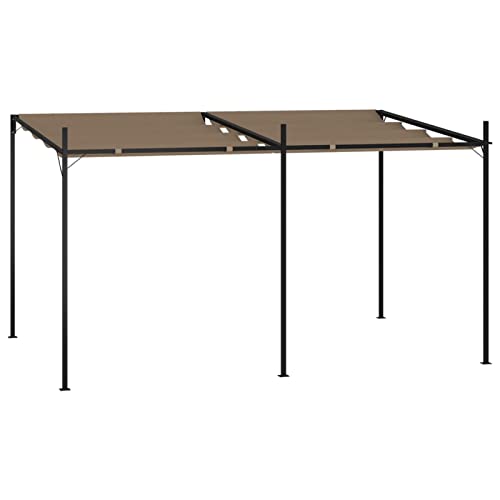 Festnight Pérgola de Jardín 400x300x233 cm, Cenador con Techo Retráctil, Pérgola con Toldo para Patio Terraza, Cenador de Metal y Tela Resistente al Agua y a UV, Gris Taupe