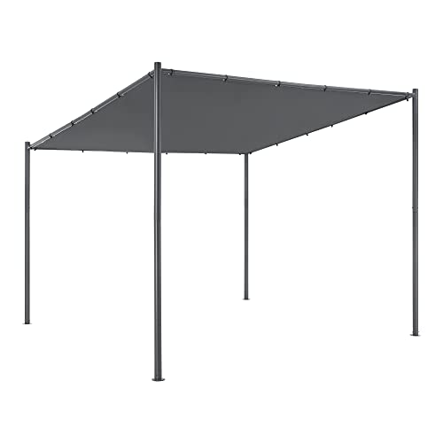 Pabellón de Jardín Pérgola con Techo Inclinado Gazebo con 8 Estacas de Anclaje Metal Poliéster 200-248 x 300 x 285 cm Gris Oscuro