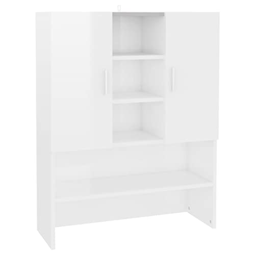 vidaXL Armario de Lavadora Cuarto de Baño Aseo Inodoro Secadora Estantería Muebles Mobiliario Colada Almacenaje Blanco Brillante 70,5x25,5x90 cm