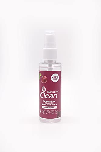 SiempreClean | Solución Hidroalcohólica con Pulverizador | Solución Higienizante Suave con la Piel | 73% de Alcohol Etílico | Perfume Cereza, 60 ml