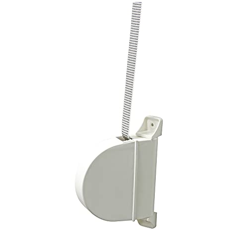 Amig - Recogedor de Persiana Exterior de Sobreponer Abatible | Enrollador de Plástico | Con Cinta Blanca y Pintas Negras de 14 mm | Carcasa o caja en Blanco | Medidas: 3,5 x 17,4 x 12,5 cm