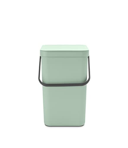 Brabantia - Cubo de Basura Sort & Go 25L - Papelera Grande de Reciclaje para la Cocina - Tapa en Posición Abierta - Asa de Transporte - se Ajusta a la Pared - Jade Green - 27 x 35 x 40 cm