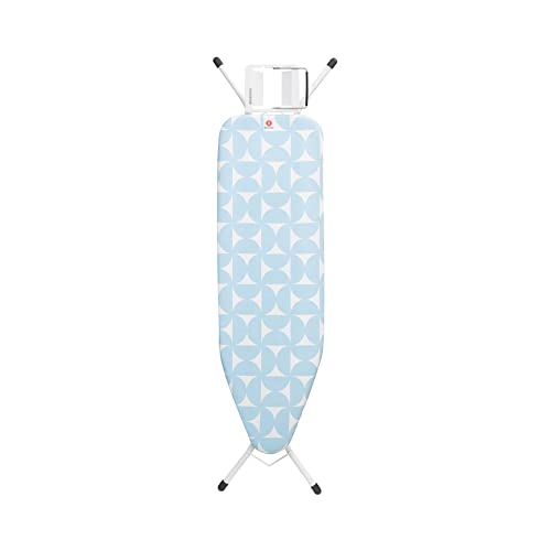 Brabantia - Tabla de Planchar B - con Soporte para Plancha de Vapor - Compacta & Plegable - Altura Ajustable - Patas Antideslizantes - Funda de Algodón de Ajuste Fresh Breeze - 124 x 38 cm