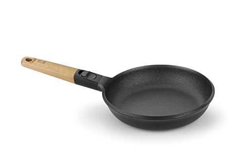 BRA MARKET - Sartén 28 cm, aluminio fundido, mango desmontable madera natural, antiadherente tricapa sin PFOA, apta para todo tipo de cocinas incluido inducción
