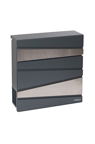 Arregui, Armor E6905 Buzón Exterior de Acero con Portaperiódicos, Tamaño M (DIN A4), Buzón de Correo Moderno con Tapa Protectora y Soporte para Periódicos, Buzón de Pared Mediano, Antracita e Inox