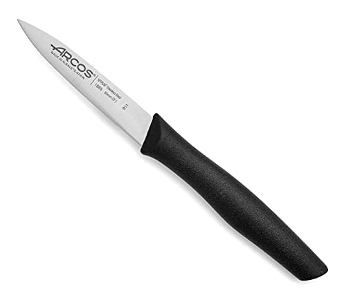 Arcos Serie Nova, Cuchillo Mondador, Hoja de Acero Inoxidable de 85 mm, Mango de Polipropileno Color Negro