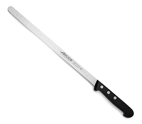 Arcos Serie Universal, Cuchillo para Salmon Salmonero, Hoja de Acero Inoxidable Nitrum 290 mm, Mango de Polioximetileno, POM Color Negro