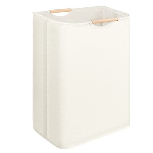 Cesto Ropa Sucia Plegable Portátil, Cesto para Ropa sucia con Mango de Madera, 60L Cesto de la colada con recubrimiento impermeable para dormitorio, baño, habitación de los niños, viajes