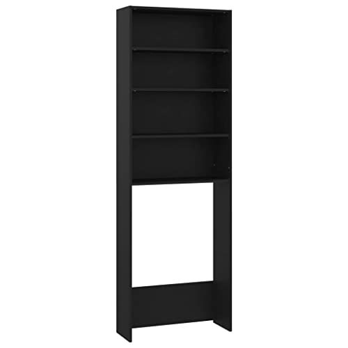 vidaXL Armario de Lavadora Cuarto de Baño Aseo Inodoro Secadora Estantería Estante Muebles Mobiliario Colada Almacenaje Negro 64x24x190 cm