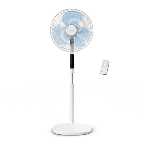 Rowenta Ventilador Essential + VU4440 Ventilador de pie de 3 velocidades altura regulable hasta 130 cm, posición nocturna silenciosa, oscilación y orientación automáticas, control remoto, Multicolor