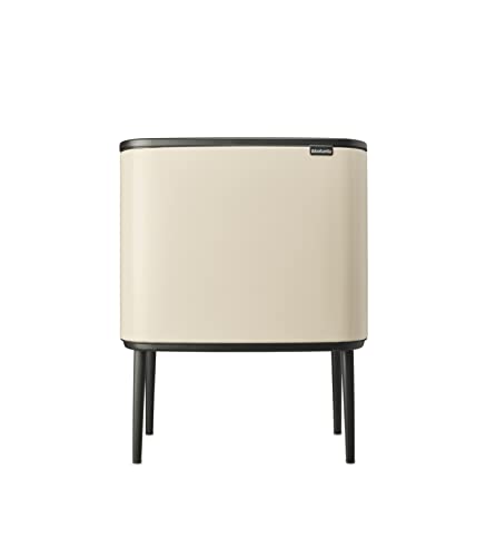 Brabantia - Bo Touch Bin 23+11L - Papelera Grande para la Cocina - Apertura de Tacto Suave - Papelera Doble con Cubos Interiores Extraíbles - Bolsas de Basura Incluidas - Soft Beige - 54 x 31 x 68 cm