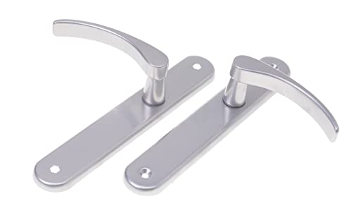 Aqbau® Juego de manillas para puerta con placa larga plateada, picaporte de puerta, manillas de puerta, herrajes (sin agujero de llave)