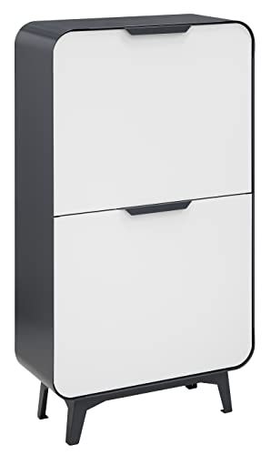 ARREGUI Round CR441-R Mueble de basura y reciclaje de acero de 4 cubos, cubo de basura y reciclaje moderno y de diseño, 4 x 17 L (68 L), gris oscuro antracita y blanco mate