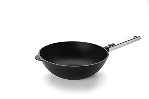 Woll Diamond Logic XR Pro - Sartén wok (inductiva, 28 cm de diámetro, 10 cm de alto, con mango de acero inoxidable, apta para todo tipo de cocinas, aluminio, apta para horno, color negro