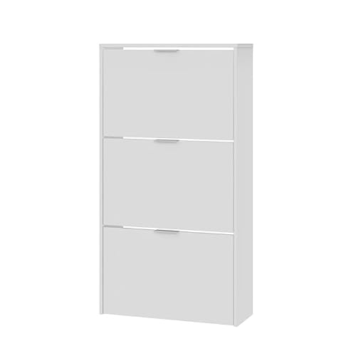 Habitdesign Zapatero 3 Puertas, Zapatero Estrecho, Acabado en Color Blanco Brillo, Medidas: 60 cm (Largo) x 113 cm (Alto) x 22 cm (Fondo)