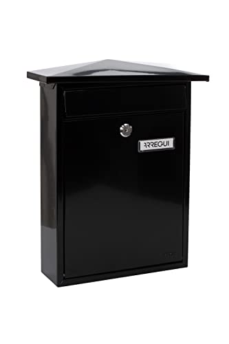 ARREGUI Home E5714 Buzón Exterior de Acero, Tamaño M (Correo DIN A4 y Revistas), Buzón de Correo Individual, Buzón de Pared de Fondo Estrecho, Antilluvia, Fácil de Instalar, Negro