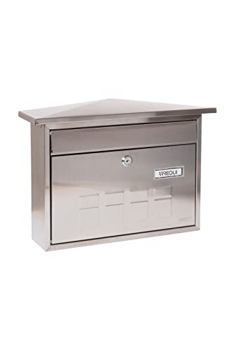 ARREGUI Deco E5707 Buzón Exterior de Acero Inoxidable, Tamaño M (Correo DIN A4 y Revistas), Buzón de Correo, Buzón de Pared de Fondo Estrecho, Antilluvia, Anticorrosivo, Fácil de Instalar, INOX