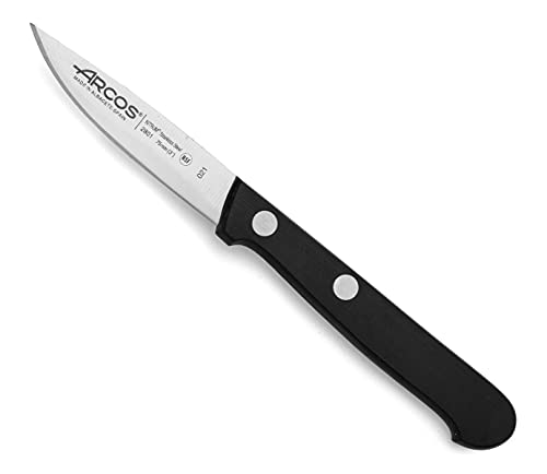 Arcos Cuchillo Pelar 3 Pulgadas Acero Inoxidable, Cuchillo Cocina para Pelar Frutas y Verduras, Mango Ergonómico Polioximetileno y Hoja 75mm, Serie Universal, Color Negro