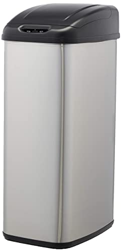 Amazon Basics - Cubo de basura automático de acero inoxidable, para espacios estrechos, 50 litros