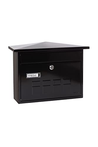 ARREGUI Deco E5704 Buzón Exterior de Acero, Tamaño M (Correo DIN A4 y Revistas), Buzón de Correo Mediano, Buzón de Pared de Fondo Estrecho, Antilluvia, Fácil de Instalar, Negro