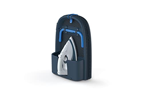Joseph Joseph Pocket Plus - Tabla de planchar plegable para ahorrar espacio con funda de algodón y soporte para plancha integrado, Negro/Azul Oscuro