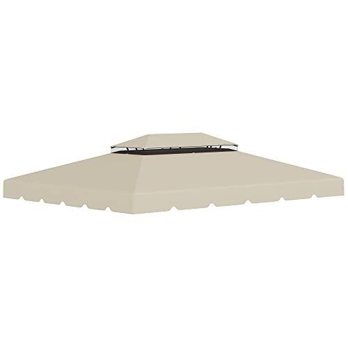Outsunny Techo de Repuesto para Cenador con Doble Techo 4x3 m Cubierta de Repuesto para Pabellón Gazebo Exterior con 8 Orificios de Drenaje Beige