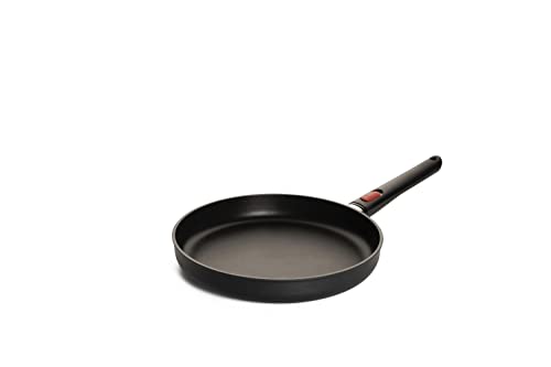 Woll Eco Lite - Sartén plana inductiva, diámetro de 28 cm, 5 cm de alto, con mango extraíble, apta para todo tipo de cocinas, 100 % aluminio reciclado, apta para horno, color negro