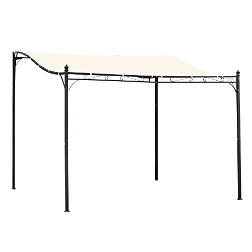Outsunny Pérgola de Jardín 3x3 m Cenador con Toldo y 16 Orificios de Drenaje para Patio Terraza Metal y Poliéster 180 g/m² Resistente Crema