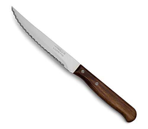 ARCOS Cuchillo Chuletero de 4 Pulgadas con Hoja de 105mm en Acero Inoxidable y Mango de Madera. Cuchillo para Carne Apto para Lavavajillas. Serie Latina. Color Marrón