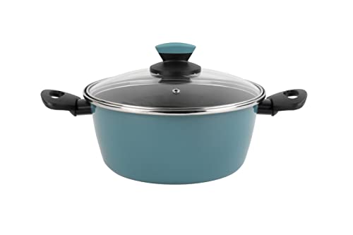 Magefesa Lotus - Cacerola 24 cm de Acero vitrificado Exterior Azul. Antiadherente bicapa Reforzado, Apto para Todo Tipo de cocinas, Especial inducción. 50% de Ahorro energético.